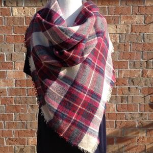Scarf Blanket Plaid Pink Red Blue Green Off White Oversized Cozy Warm Fall